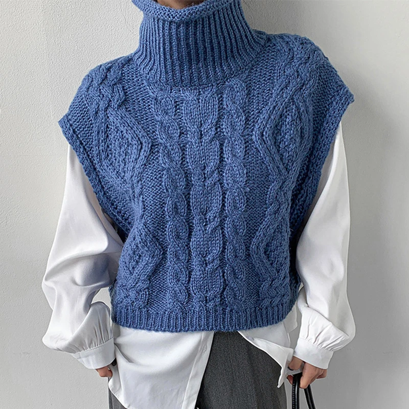 Винтажный свитер кореjpaa с высоким воротником жилеты женский осенне-зимний