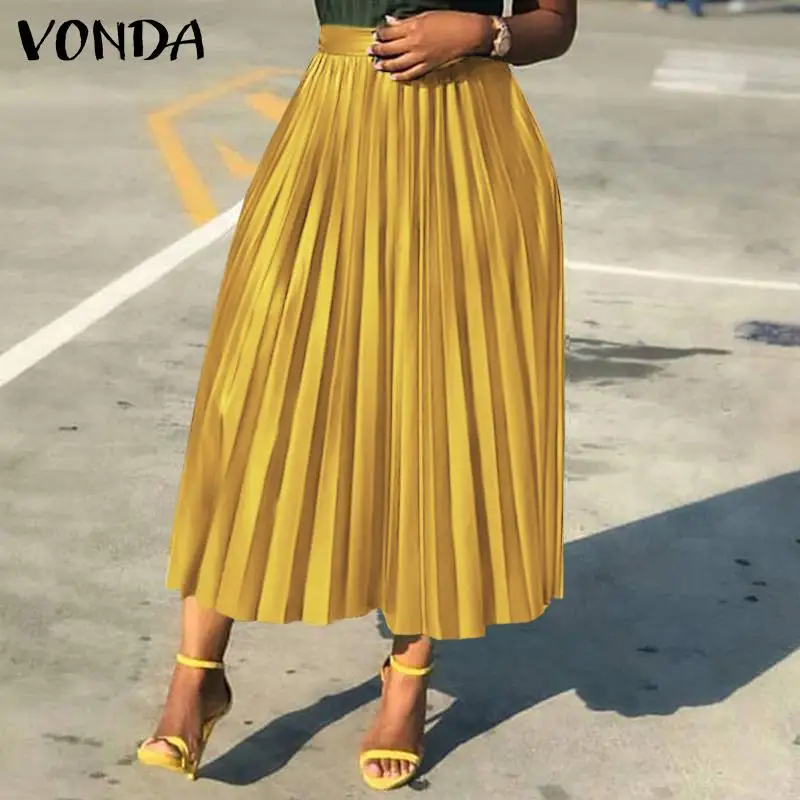 

Женская офисная юбка VONDA 2021, Женская Повседневная трапециевидная юбка с высокой талией, модная плиссированная длинная юбка для вечеринки, ж...