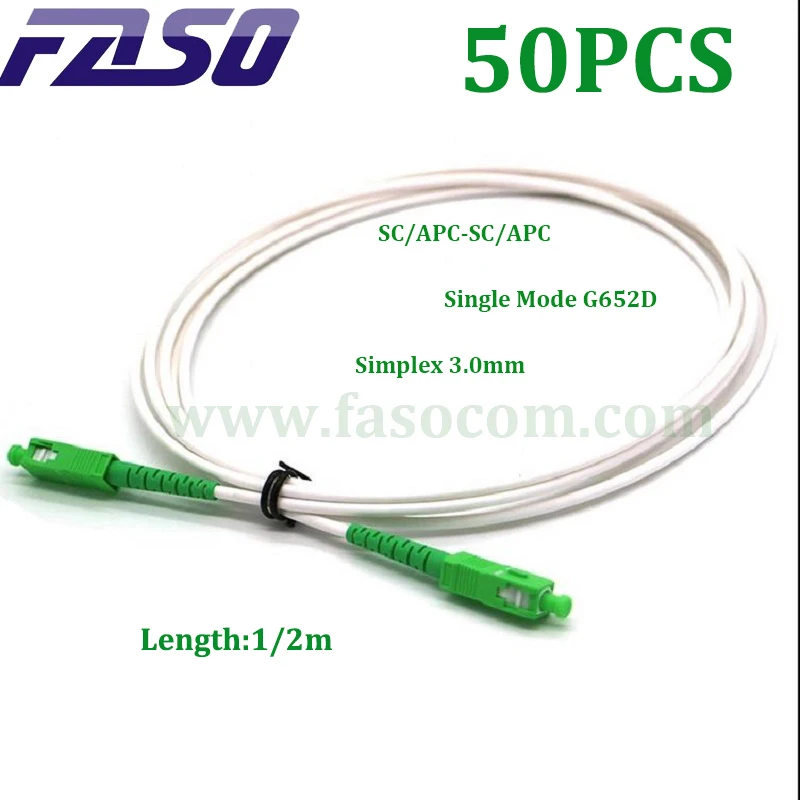 

50 Pièces SC/APC Sx Core Fibre Optique Cordon De Raccordement SM G652D Fibre Optique Cavalier 3.0mm Blanc LSZH Veste 1 m/2 m