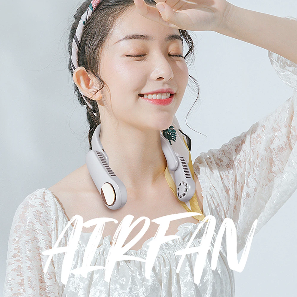 

Portable Neck Fan 350 Degree Rotation Bladeless Neck fan 3 Speeds Adjustable Rechargeable Neck Hanging USB Fan for Home Outdoor