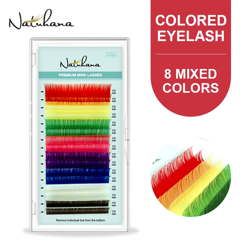 

NATUHANA 16 рядов, смешанные цвета, наращивание ресниц, индивидуальный цвет, цветные синтетические норковые ресницы, цветные накладные ресницы д...