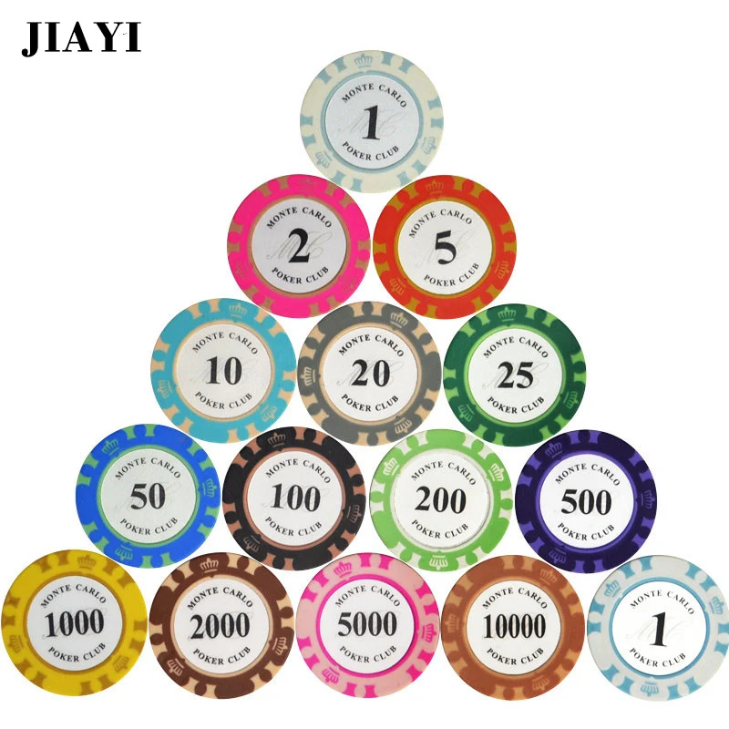 

Чипы для покера Crown, дизайн Монте-Карло, глина, покерные чипы для казино, чипы Бакара, внутренние металлические с наклейкой, 10 шт., Прямая поставка