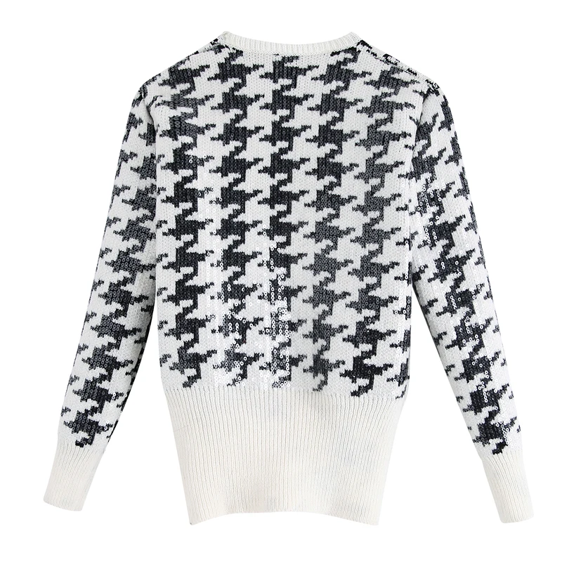 Женский свитер с блестками AGong элегантный облегающий из твида круглым вырезом и