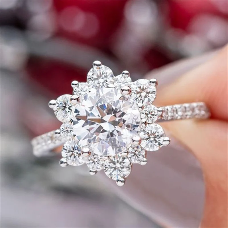 

BAOSHINA Classic Six Prong Brilliant Geometric White Zircon Ring For Women Wedding Party Jewelry Female Fashion Hand Accessories
