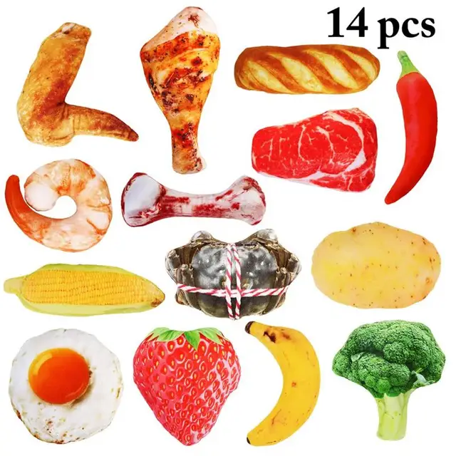 14Pcs/Set Plush Pet Toy Sound Squeaky Dog Chew Toy Bite Resistant Cleaning Puppy Teething Toys Creative Food Shaped Dog Supplies