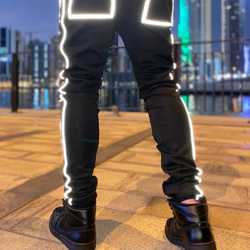 

Muscle Brothers 2021 Spring and Autumn Men's Sports Running Fashion Night Reflective Pants Slim Training High Street Men's Pants