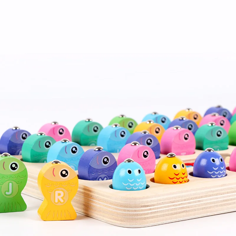 Детские деревянные игрушки Монтессори цифры алфавит магнитные рыболовные