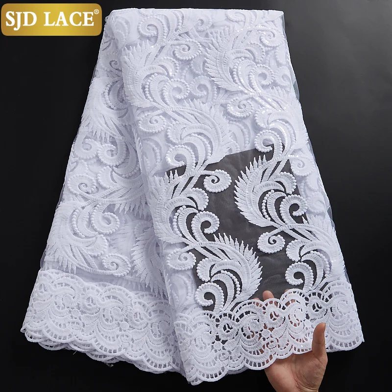 

SJD кружева чистый белый африканская сетчатая кружевная ткань 2021 высокое качество французская сетчатая кружевная ткань швейная блестками и...