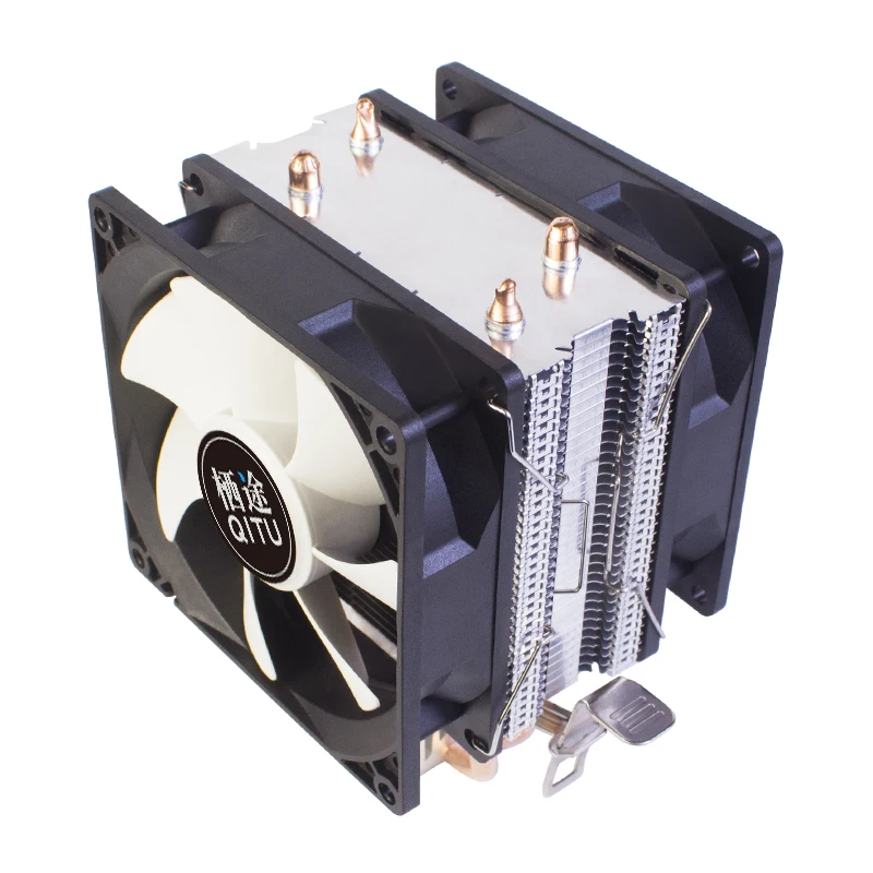 

QITU 2 Heat Pipes CPU Cooler 3-pin 4-pin pwm RGB Intel LGA 775 1150 1155 1200 1366 2011 X79 AMD AM4 PC silent 90mm cooling fan