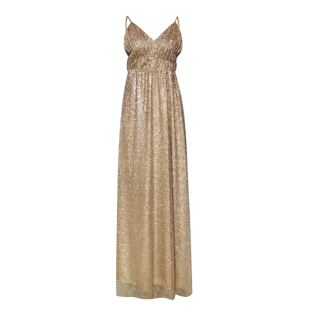 Женское платье без рукавов JAYCOSIN Золотое длинное однотонное на бретельках с