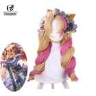 Парик для косплея ROLECOS LOL Gwen, парик для косплея кафе, Cutie Gwen, 50 см, желтый, смешанный, розовый, женский парик, термостойкие синтетические волосы