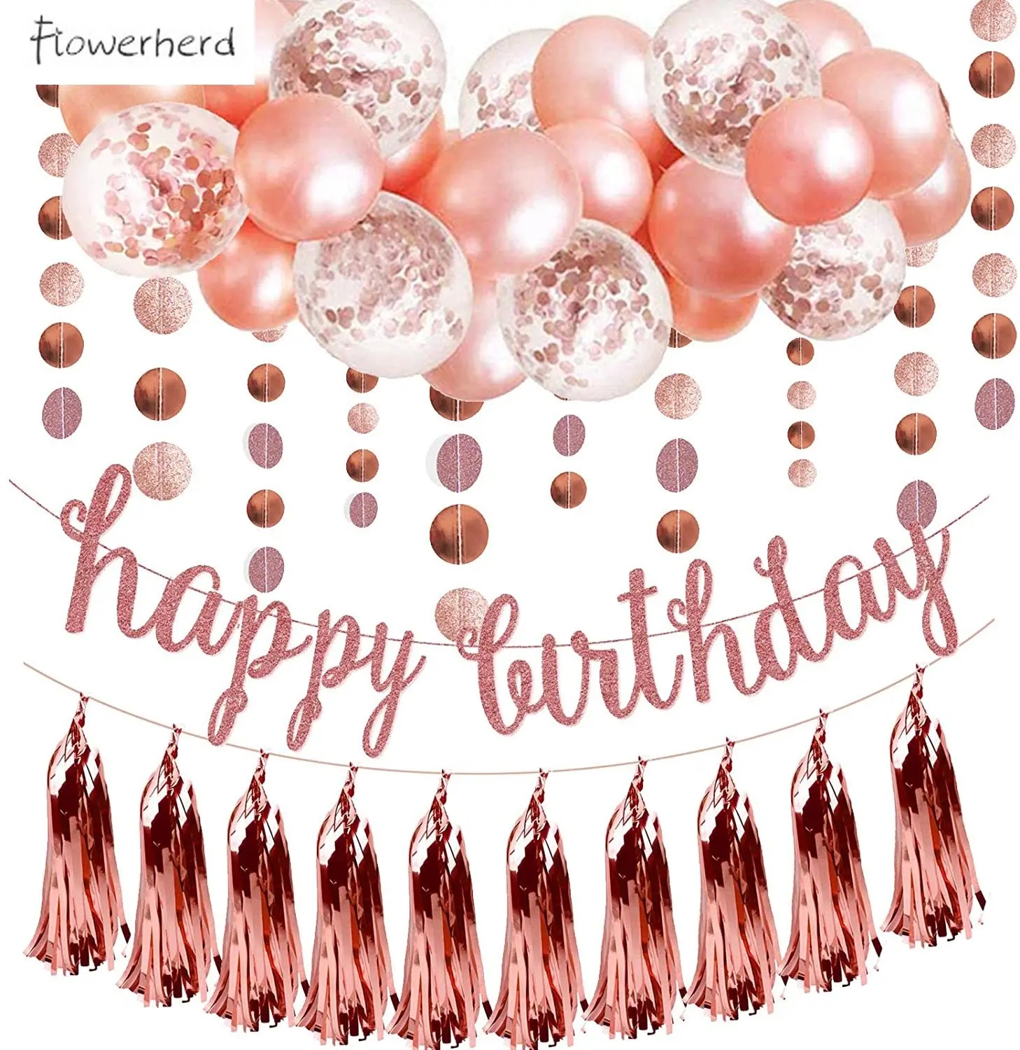 

Розовое золото, украшения на день рождения для женщин и девушек, баннер на день рождения с конфетти, шары из ткани, Круглый Горошек, гирлянда,...