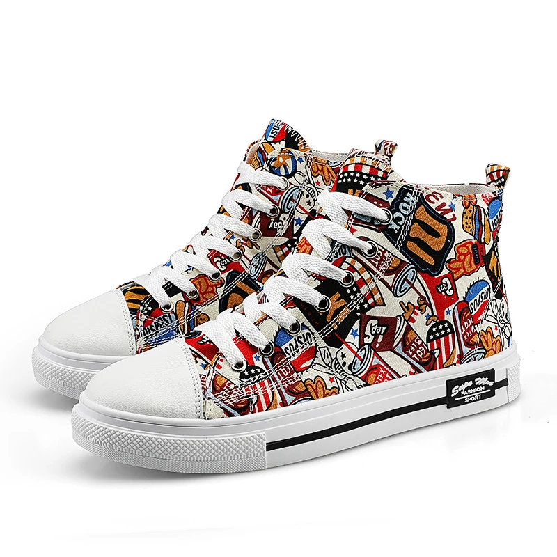 

The Latest Graffiti High-Top Couple Canvas Shoes, Lightweight Student Solid Color Sneakers