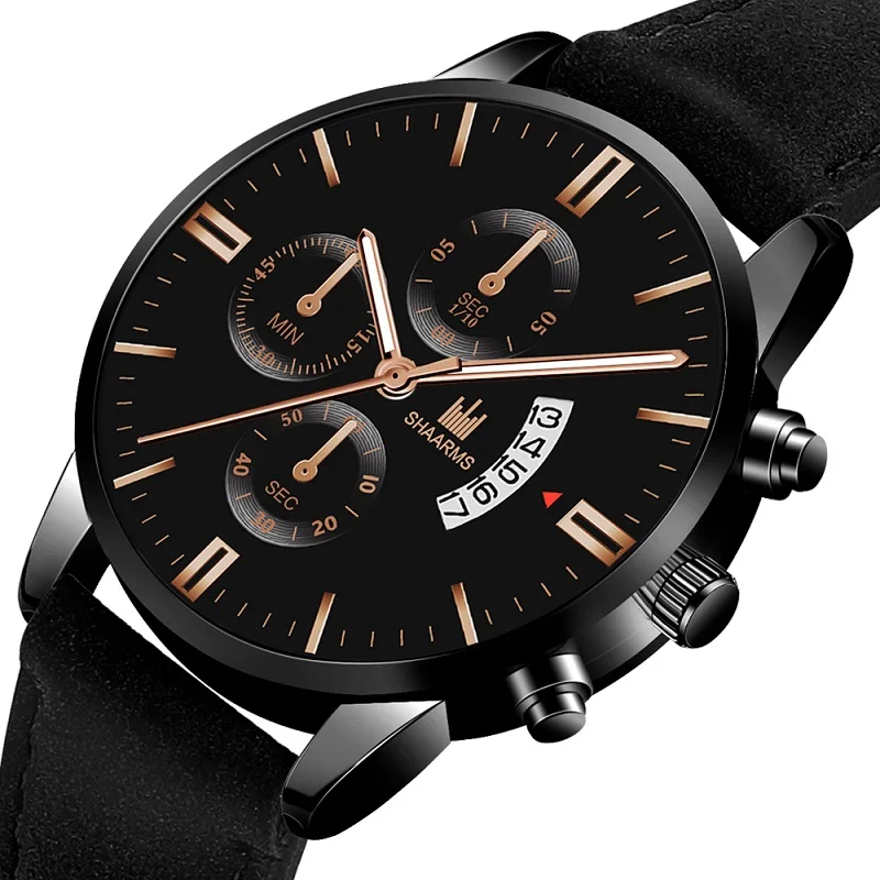 reloj hombre Luxury Mens Watch Fashion Sport Wrist Alloy Case Leather Band Quartz Business Wristwatch calendar Clock|Кварцевые