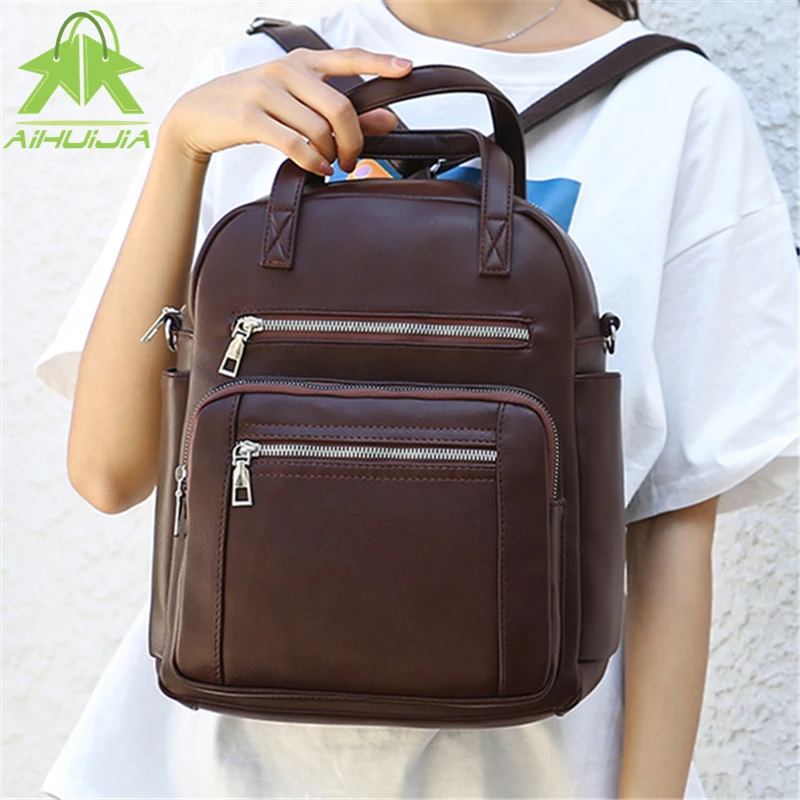 

Multifunction Women Backpack 2020 Casual Travel Women's Shoulder Bags High Quality Pu Leather Large Capacity Ladies Backpack
