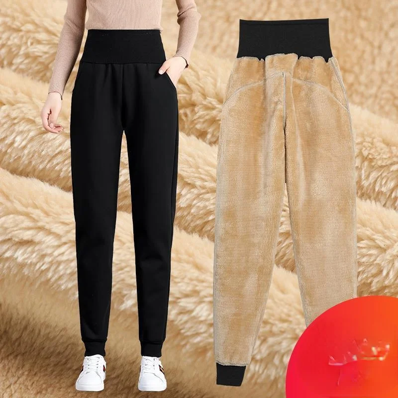 

2021 Women Autumn Winter New Thicken Warm Sweatpants Female High Waist Harem Pants Ladies Lambskin Cashmere Casual Pants E489