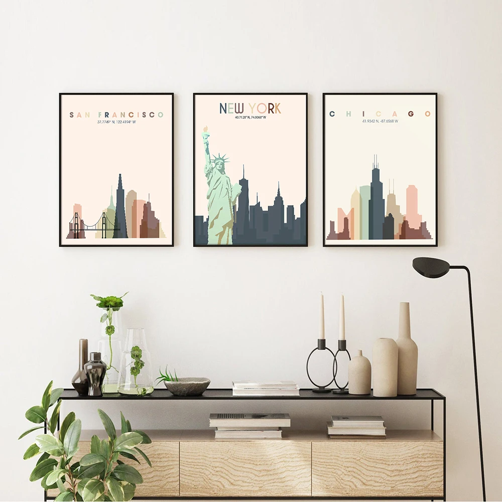 

Плакат городской пейзаж Чикаго, Нью-Йорк, настенное искусство, уличный пейзаж, холст, печатные плакаты и картины для украшения гостиной