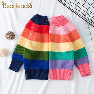 Bear Leaderдетская зимняя трикотажная рубашка; Новинка 2021 года; Свитер для мальчиков с рисунком радуги; От 1 до 7 лет; Детский Повседневный свитер для девочек; Осенние Топы