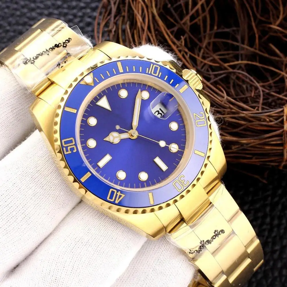 

New Automatic Mechanical Black Green Ceramic Bezel Men's Watch Stainless SteelSapphire Gold Crystal