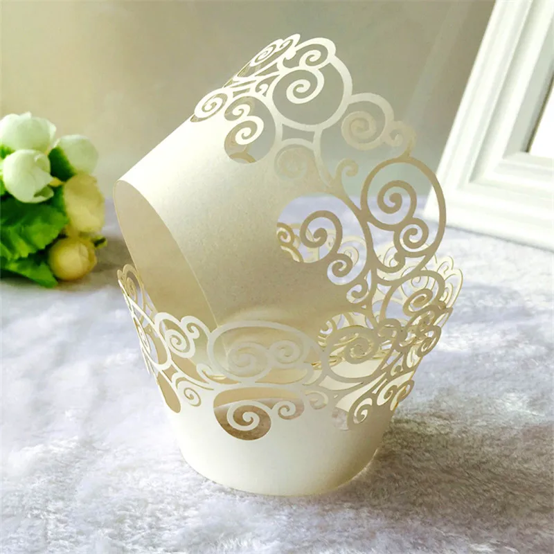 12 Pcs White 12 шт./лот, маленькая лоза, кружевная лазерная резка, обертка для кексов, вкладыш, чашка для выпечки, полый бумажный стакан для торта, сделай сам, для выпечки, помадка, кекс, на день рождения - Цвет: 12 Pcs White