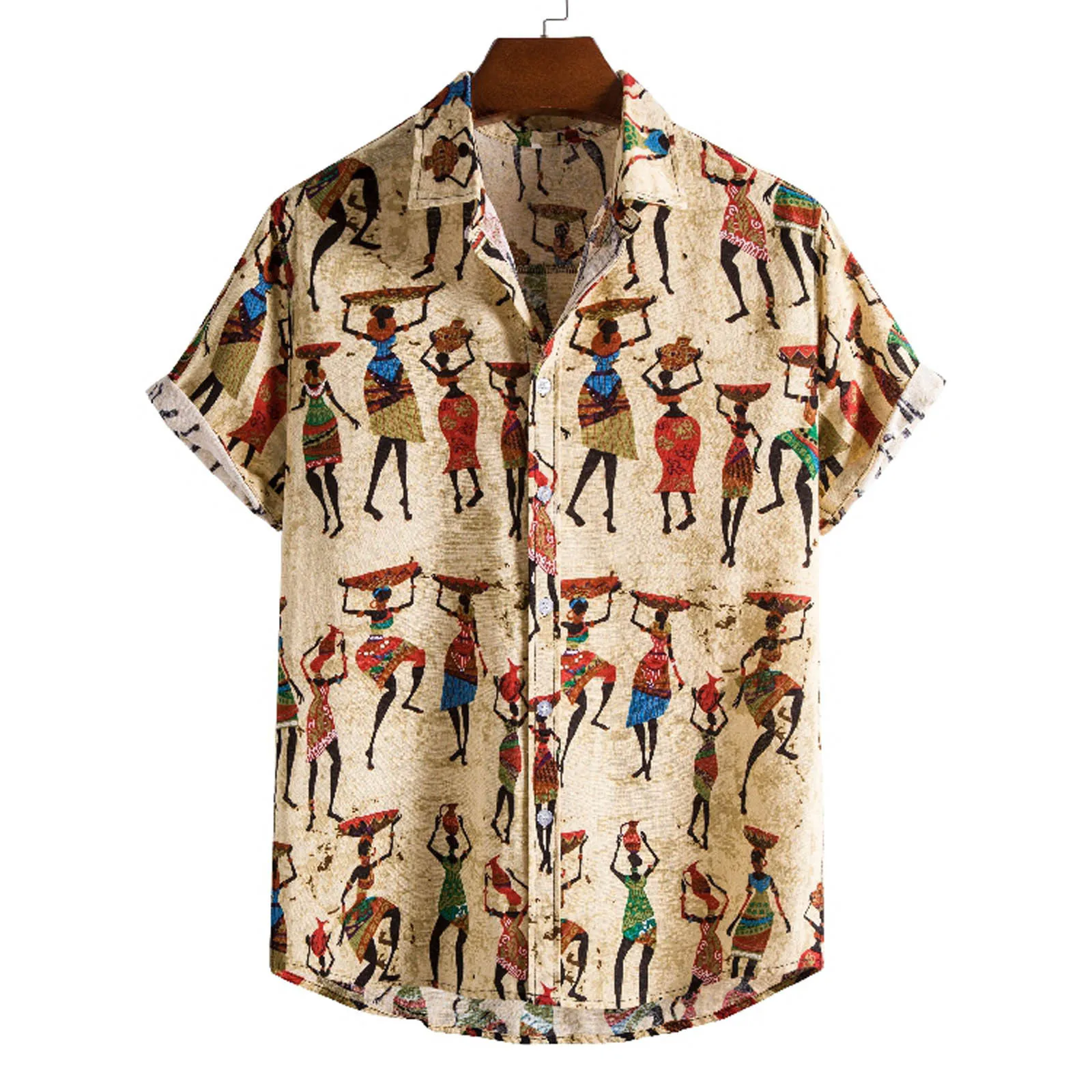 

55# Chemise De Homme 2021 Summer Casual Shirt Fashion Men Button Baggy Cotton Linen Fahion Printed Short Sleeve Tops Blouse
