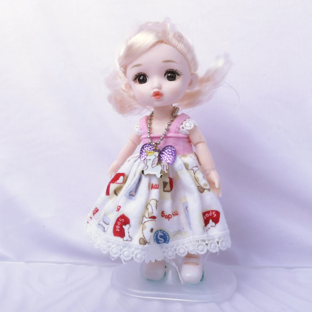

16cm Beauty Girl BJD Doll Cute Brown blue Eyeball 13 Movable Joints Doll 6 Inch Makeup with Fashion Dress for Girls Toy pink