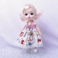 16cm beauty girl bjd doll cute brown blue eyeball 13 movable joints doll 6 inch makeup with fashion dress for girls toy pink