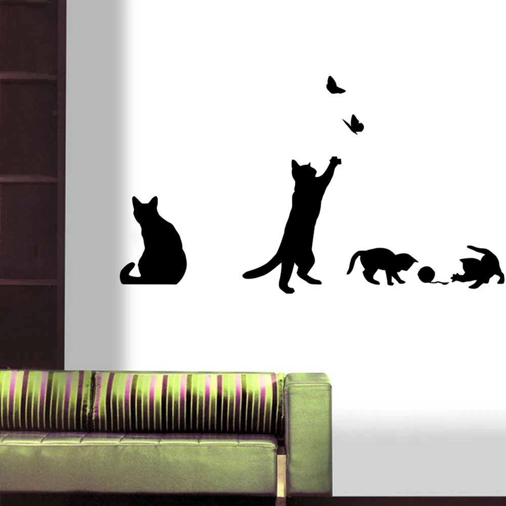 1 лист Новое поступление Черный кот игровой стикер на стену с бабочками съемные