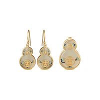 s925 sterling silver gold plated hetian jade vintage cloisonne enamel xiangyun calabash pendent earring set