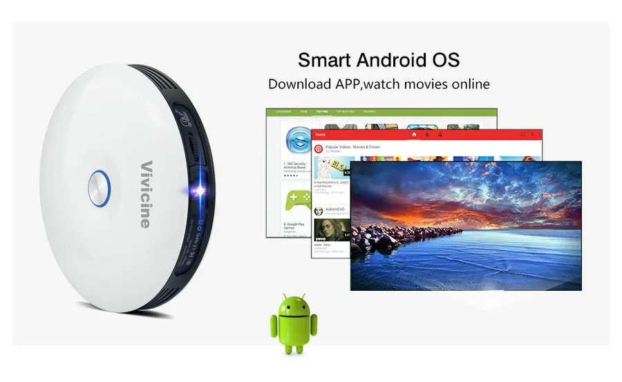 Vivicine 1080p 3D 4K проектор, Android wifi HDMI USB Full HD мини ПК игра домашний кинотеатр проектор 12000 мАч аккумулятор