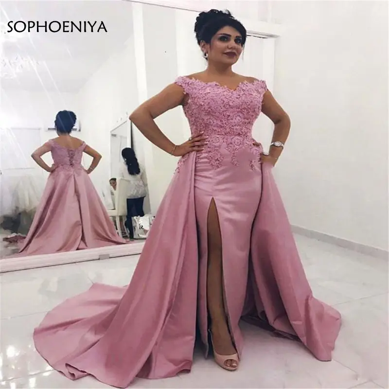 

Abendkleider Slit Arabic Evening Dress 2021 New Lace Appliques Floor Length Mermaid Formal dress Custom Made Robe de soiree