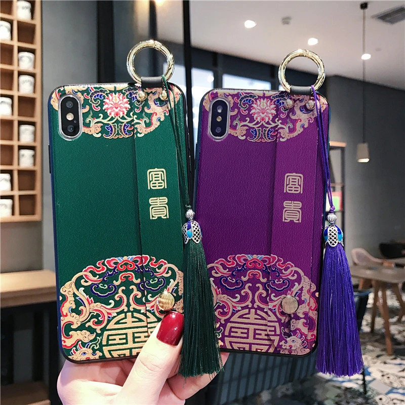 Китайский дворец Стиль телефон чехол для iPhone 11 Pro XS Max X XR 8 7 Plus Мягкий 6 6S Wristband