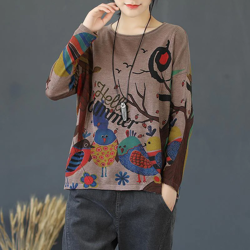 

Женская трикотажная футболка с длинным рукавом и круглым вырезом, универсальная Повседневная футболка с винтажным принтом размера плюс, S918...