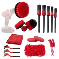 17pcs cleaning tools kit car detailing wheel rim brush detailing drill brushes towel air vent dirt dust cleaner wax pads