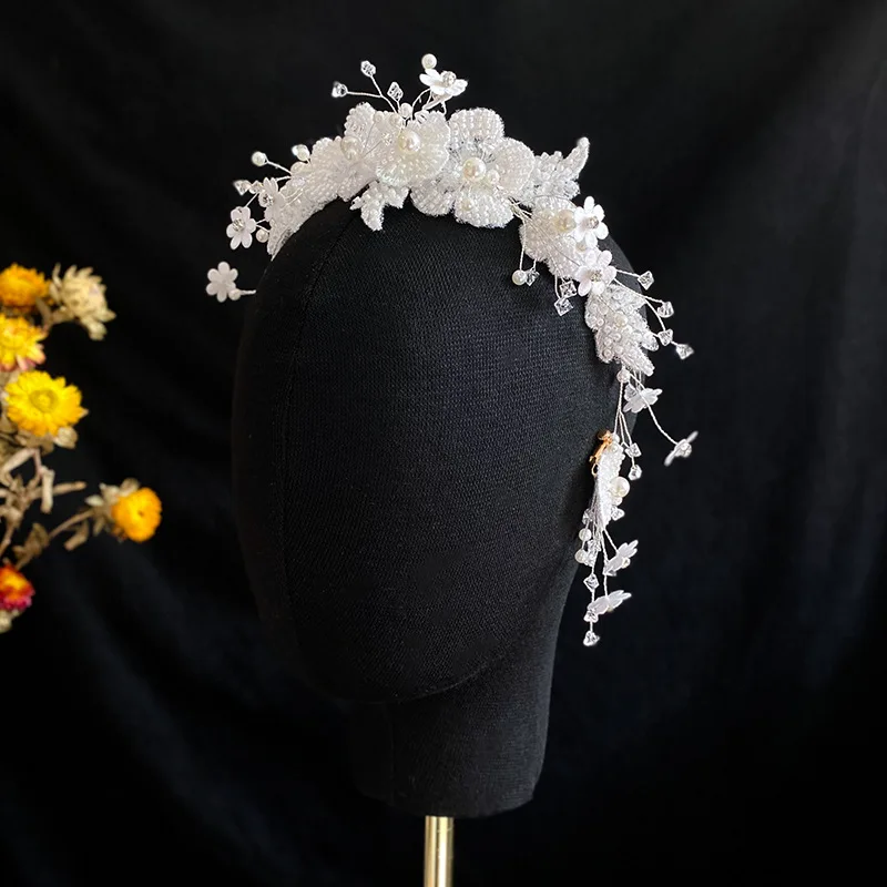 Набор для волос тиара корона лепесток из бисера свадебные аксессуары повязка на