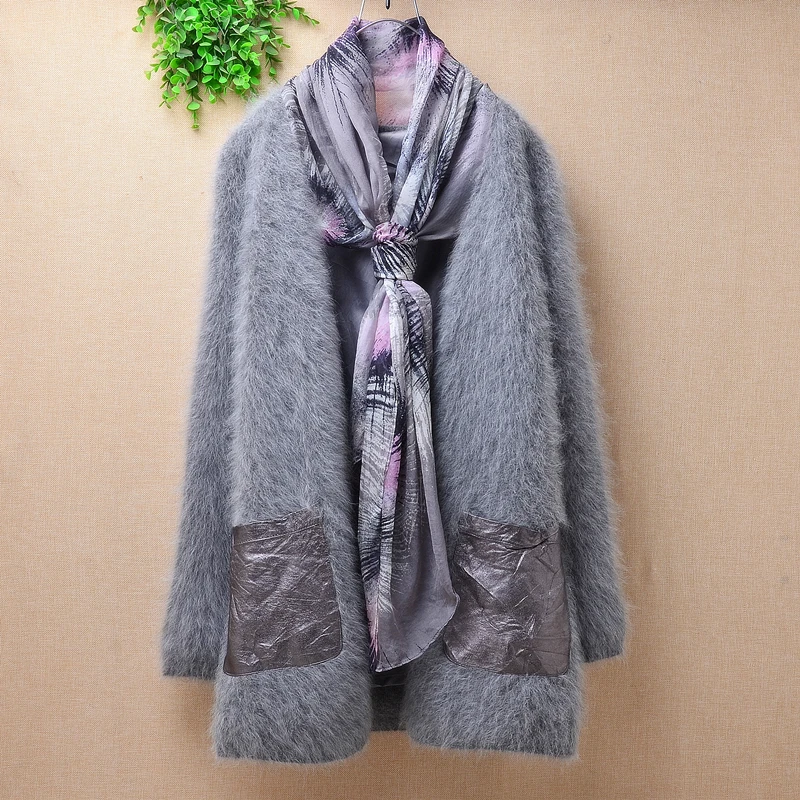 Женский плотный теплый плюшевый кашемировый вязаный шарф из меха норки на осень