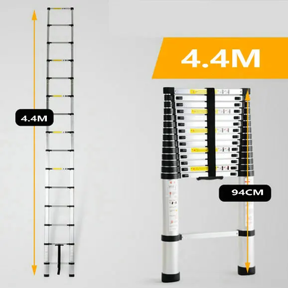 4.4M telescopic ladder single straight ladder family portable folding ladder project thickened aluminum alloy one-word ladder