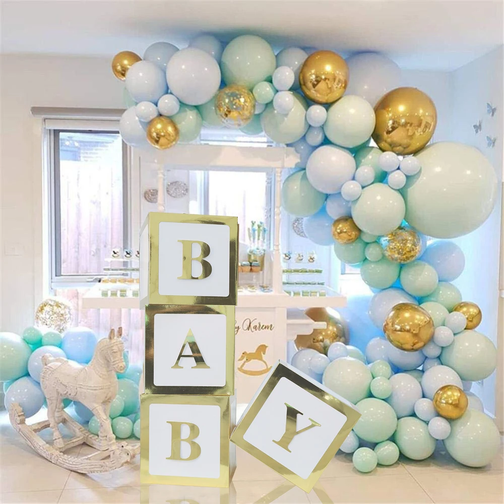 

Baby Shower Boy Girl Transparent Box Birthday party Decoration Balloons Garland Christening Cardboard Baby Box Sweet love Gifts
