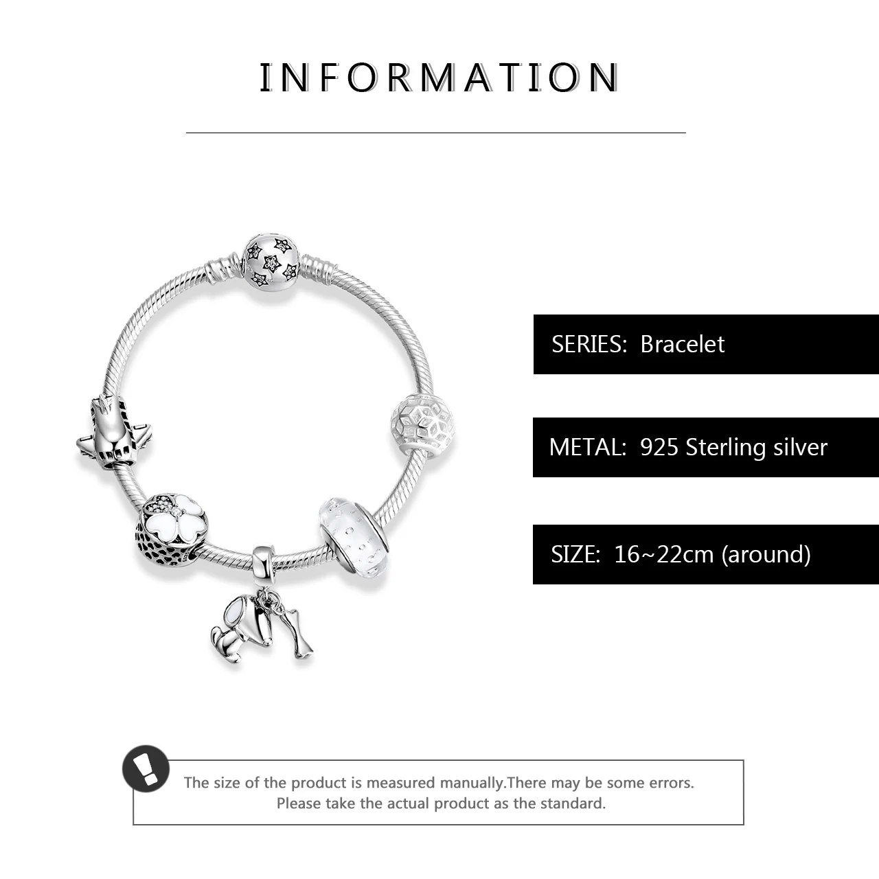 

High Quality 925 Sterling Silver Dog Pendant with White glass beads Finished product charm Bracelets for Women fashion Jewelry