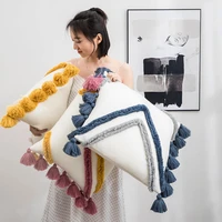2022 bohemian tassel acrylic cushion cover 4545cm home decor boho v shape stripe tufted knitted sofa throw pillow case cover