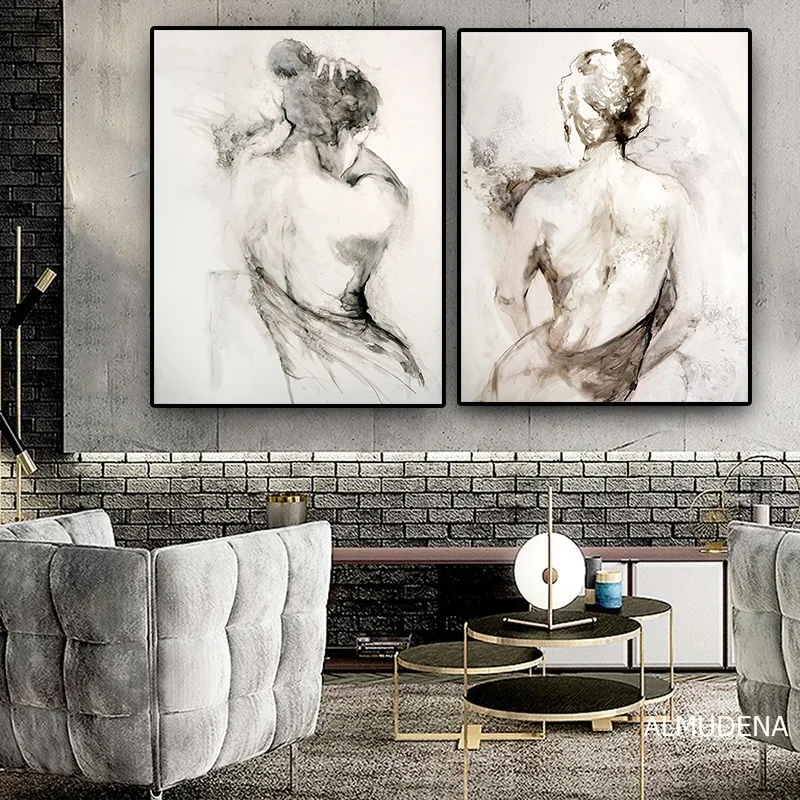 

Abstract Black White Woman Sexy Naked Back Oil Painting on Canvas Posters and Prints Scandinavian Wall Art Picture Room Decor