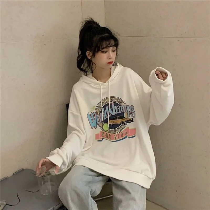 

sweatshirt Cotton spring retro loose large size hooded pullover printing long-sleeve sweater top women harajuku Oversized hoodie