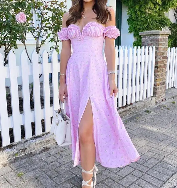 Платье-миди с открытыми плечами и цветочным принтом | Женская одежда