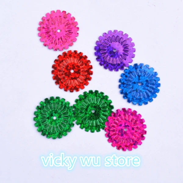 

100pcs 18mm Carriage wheel flower sequins Mixed color Paillettes Sewing Wedding Craft DIY Women costume Lentejuelas Accessories