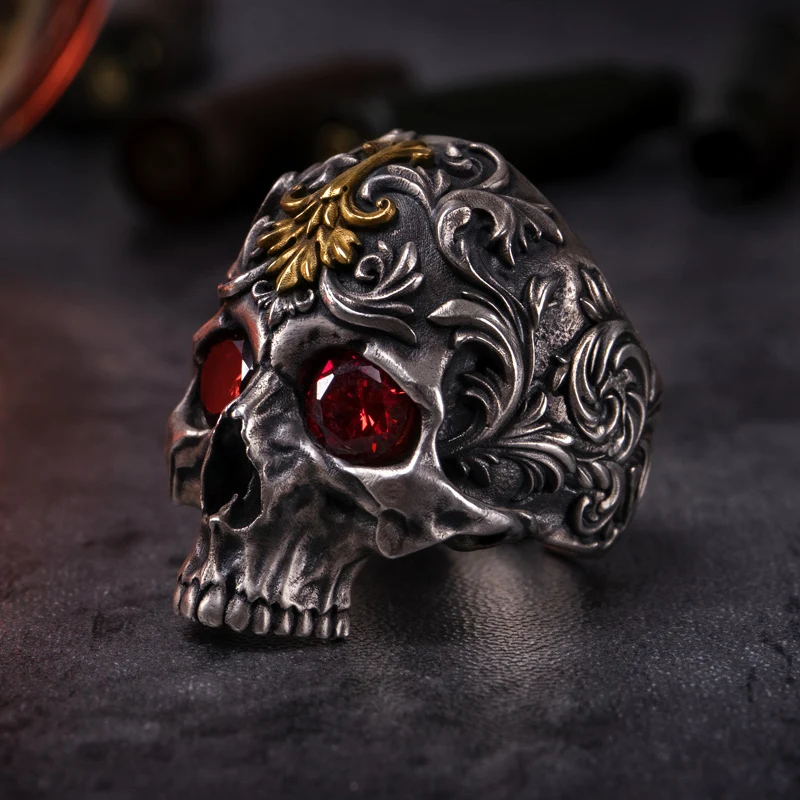 

New Style Vintage Gothic Red Zircon Eye Skull Metal Punk Rings Cool Men's Rock Party Biker Jewelry