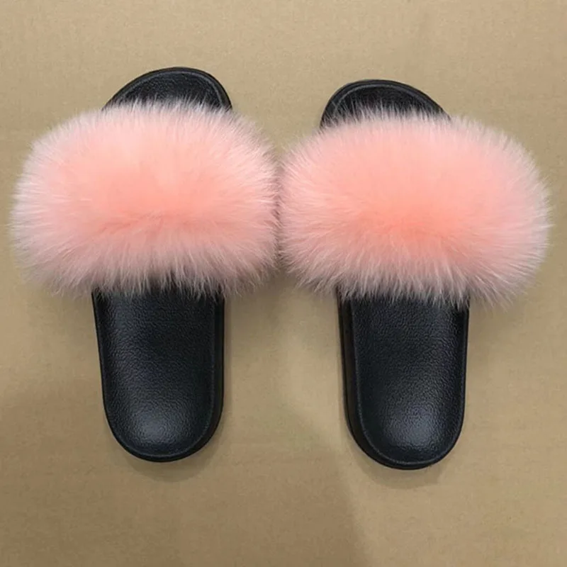 

Summer Fluffy Raccoon Fur Slippers Shoes Women Real Fox Fur Flip Flop Flat Furry Fur Slides Outdoor Sandals Woman Amazing Shoes