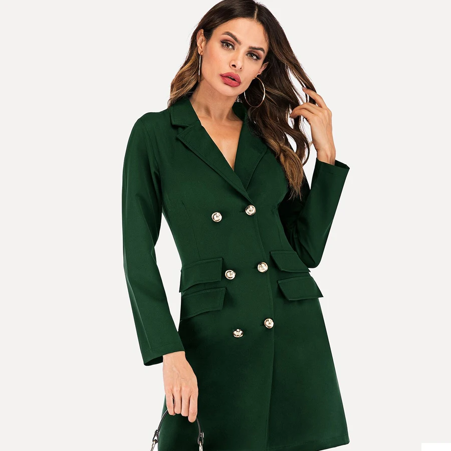 

Women Button Slim Dress Turn Down Collar Long Sleeve Solid Dress 2020 Spring Autumn Fashion Vintage Office Lady Mini Dress