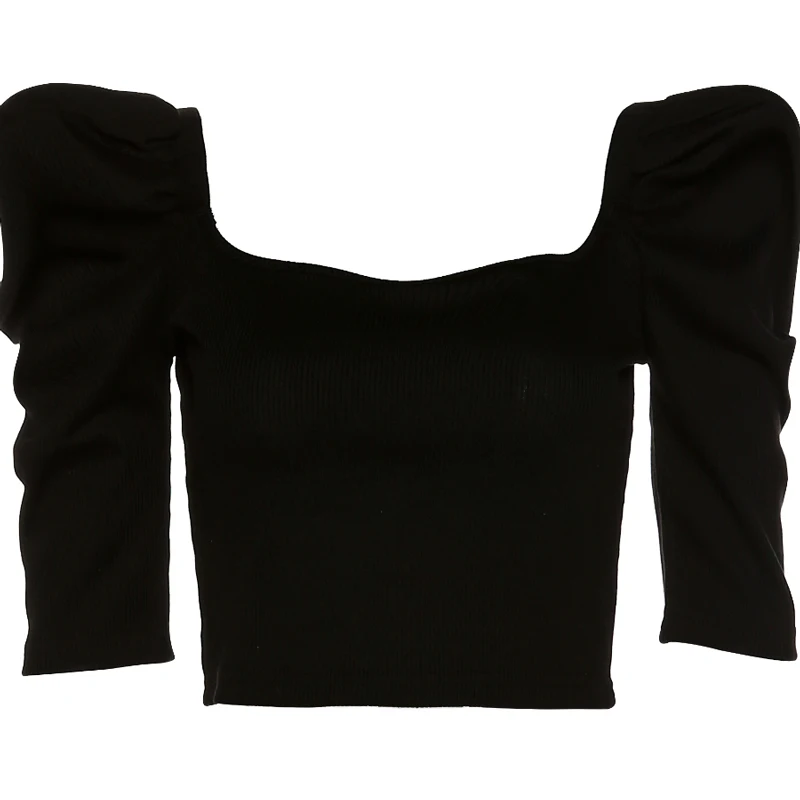 

Kywommnz Women Spring Autumn 2021 TShirt Five-point Sleeve Square Neck T-shirt New Style Hedging Cropped Slim Top Female E576