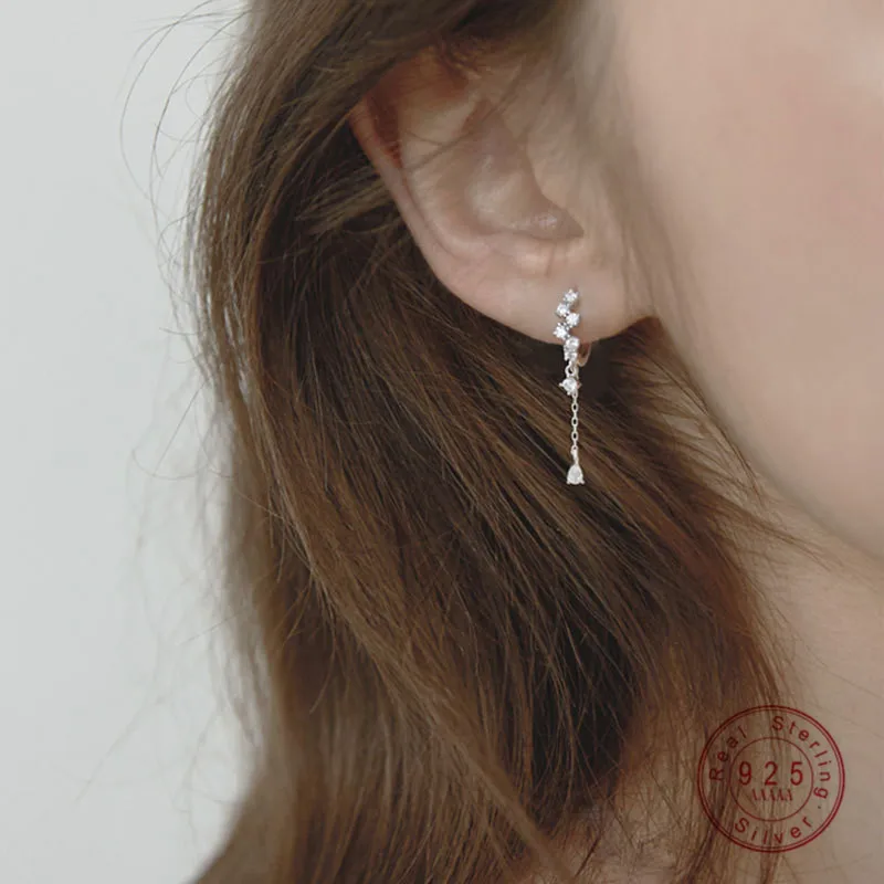 

HI MAN 925 Sterling Silver Korean Water Drop Tassel Zircon Earrings Women Exquisite Personality Anniversary Jewelry