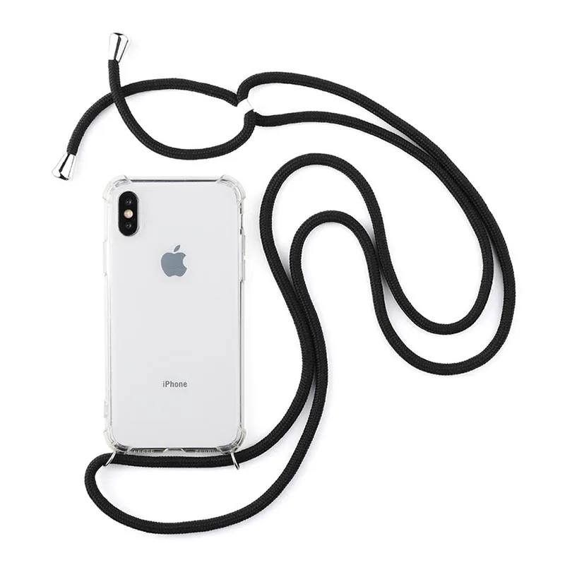 

Чехол-накладка для iPhone 12, 11, 8, 7plus, 6s, прозрачный, с защитой от падения, со шнурком